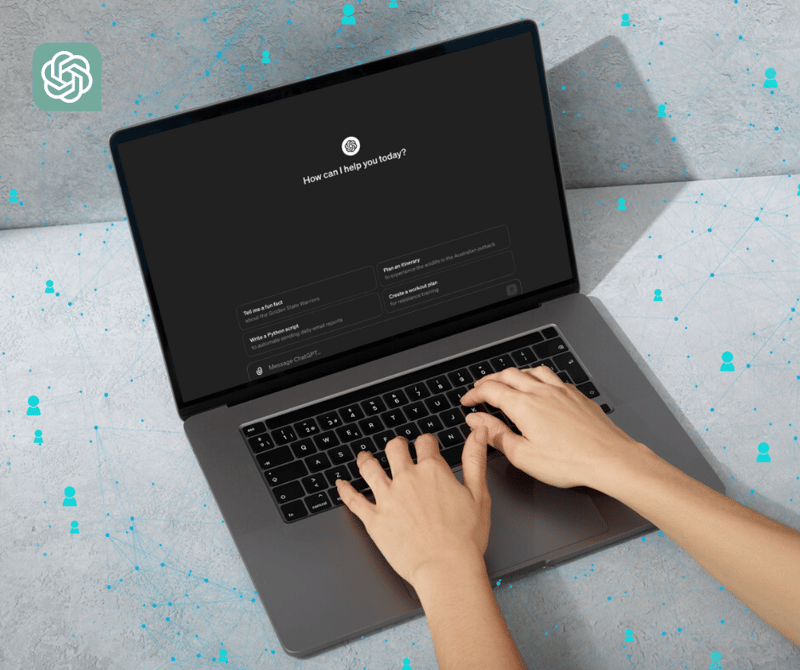 Teacher using ChatGPT on a laptop to generate job application content, illustrating AI tools in teacher job search strategy.