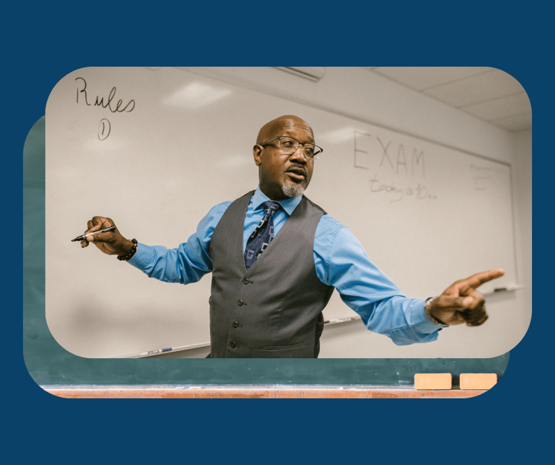 Confident teacher guiding job search beyond ChatGPT tools — leveraging platforms like Searchality for educator hiring success