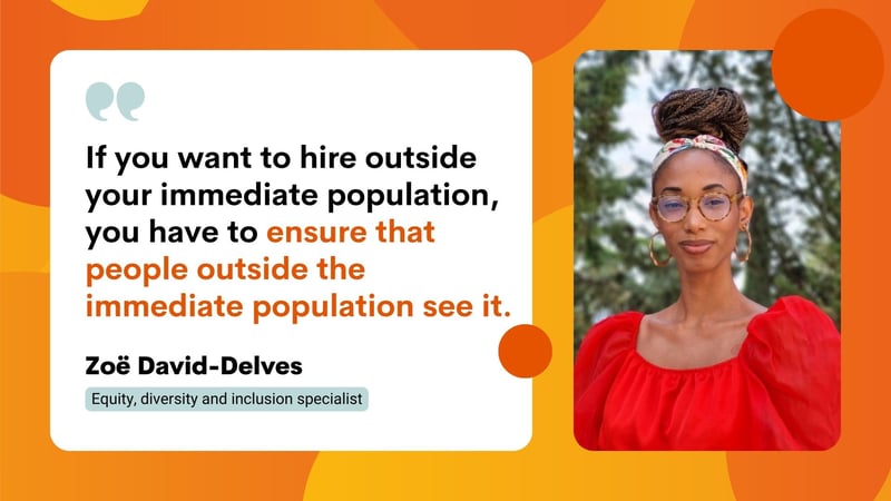 Quote image of Zoë David-Delves emphasizing the importance of inclusive teacher recruitment practices to reach diverse candidates.